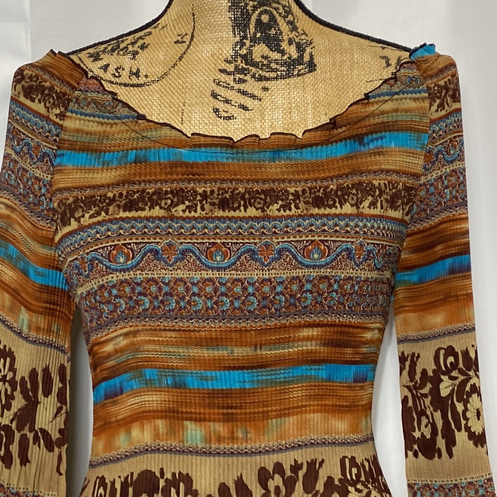 Brown Blue Floral Elastic Stretch Off The Shoulder Blouse S — image 5 of 8